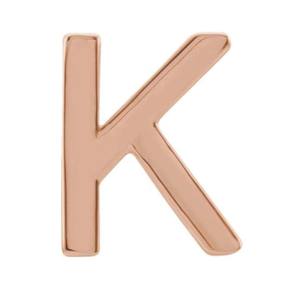 Initial Letter 'K' 14k Rose Gold Stud Earring (Single Earring)