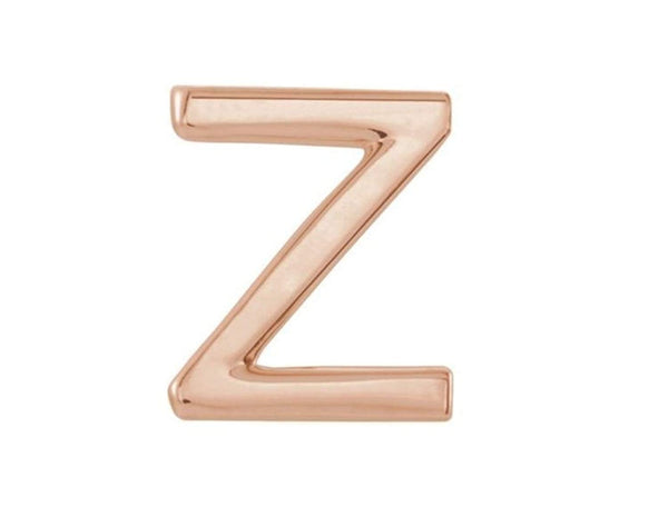 Initial Letter 'Z' 14k Rose Gold Stud Earring (Single Earring)