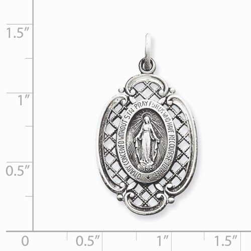 Sterling Silver Antiqued Miraculous Medal (33X18MM)