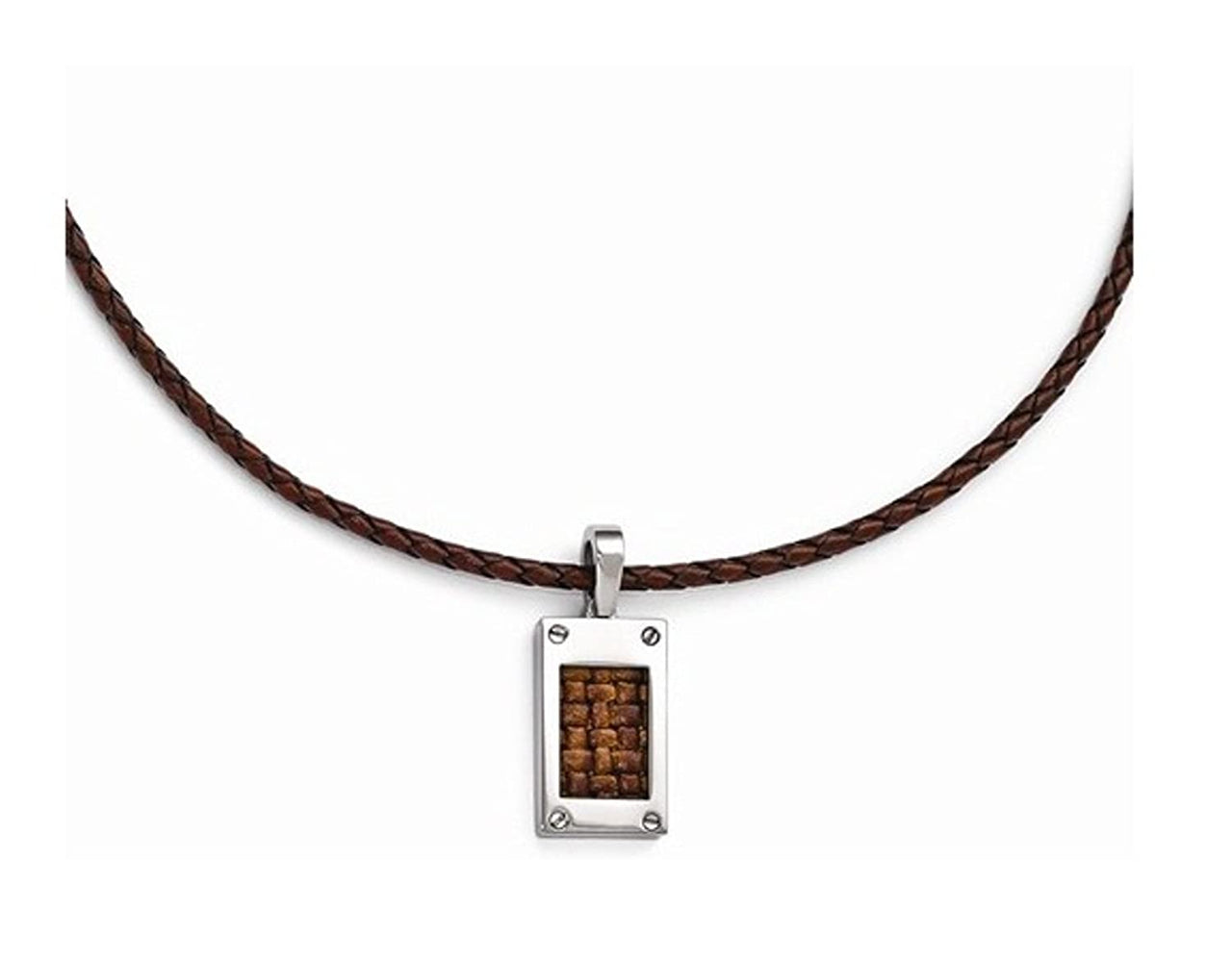 Edward Mirell Titanium and Brown Leather Pendant Necklace, 18"