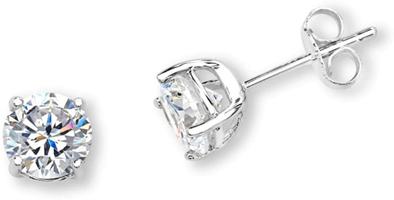 Round CZ Stud Rhodium Plated Sterling Silver Earrings 7.62MM