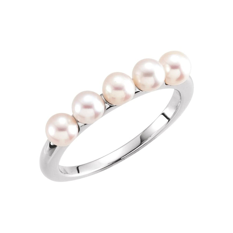 White Freshwater Cultured Pearl Five-Stone Ring, Rhodium-Plated 14k White Gold (4-4.5mm) Size 7