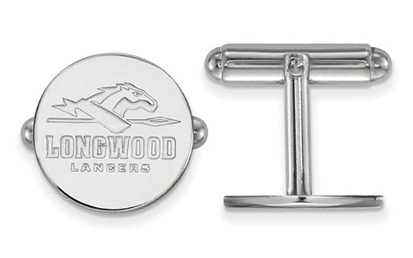 Rhodium-Plated Sterling Silver, Longwood University Round Cuff Links, 15MM