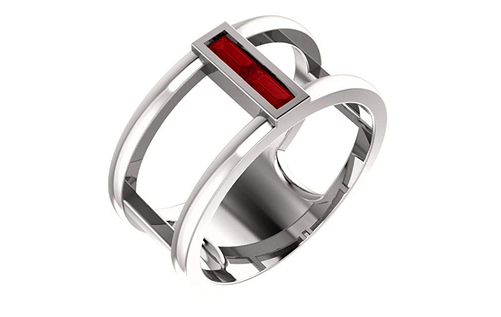 Platinum Ruby Baguette Negative Space Ring, Size 6