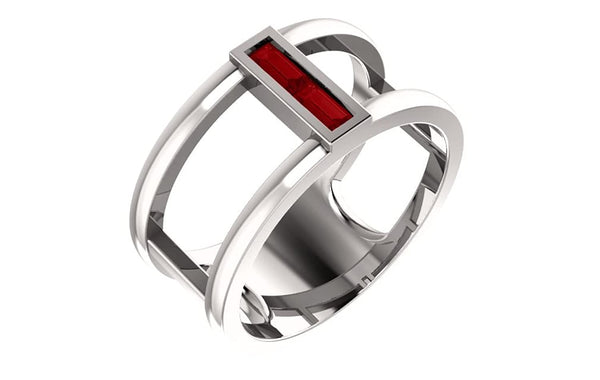 Platinum Ruby Baguette Negative Space Ring, Size 6.25