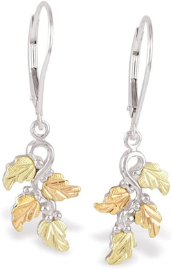 Leaf Earrings, Sterling Silver, 12k Rose Gold Black Hills Gold Motif