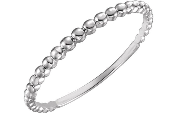 Beaded 1.7mm Stacking Ring, Rhodium-Plated 14k White Gold