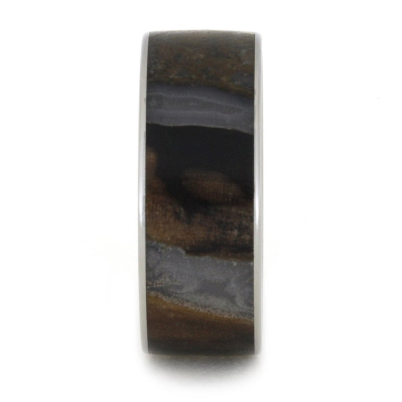 Blue and Brown Tone Petrified Wood 8mm Comfort-Fit Titanium Band