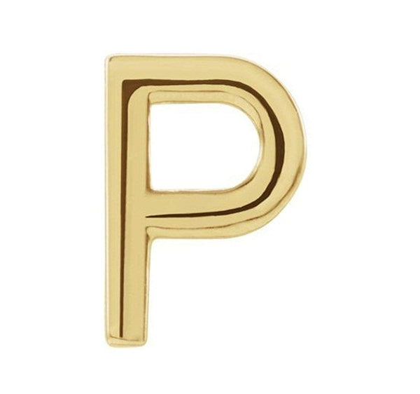 Initial Letter 'P' 14k Yellow Gold Stud Earring (Single Earring)