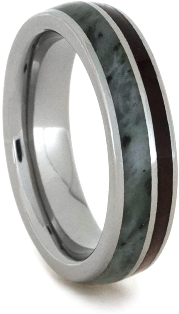 Nephrite Jade, Natural Redwood 5mm Comfort-Fit Titanium Wedding Band, Size 14