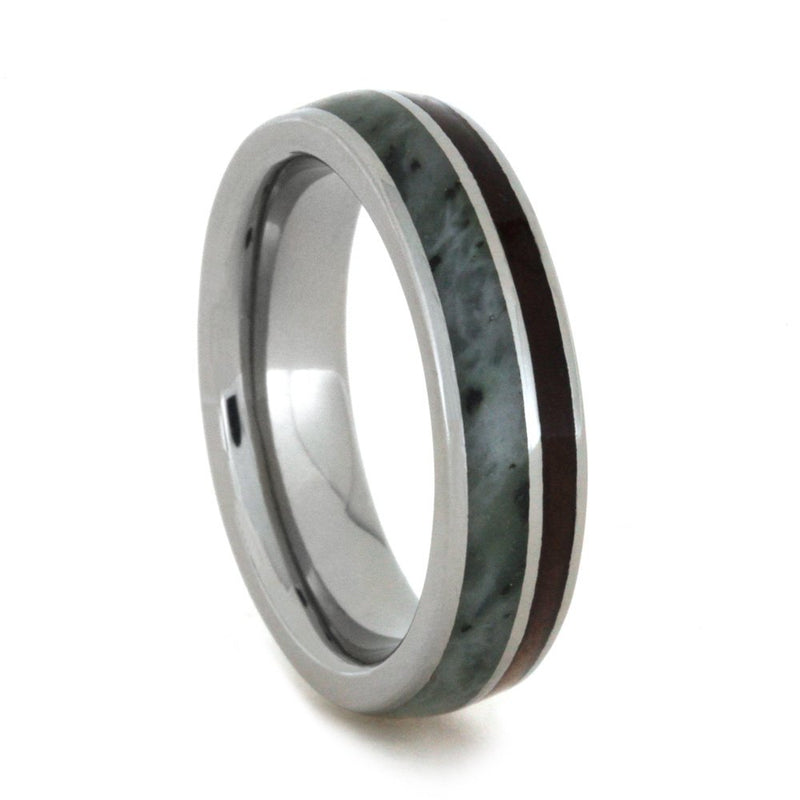 Nephrite Jade, Natural Redwood 5mm Comfort-Fit Titanium Wedding Band