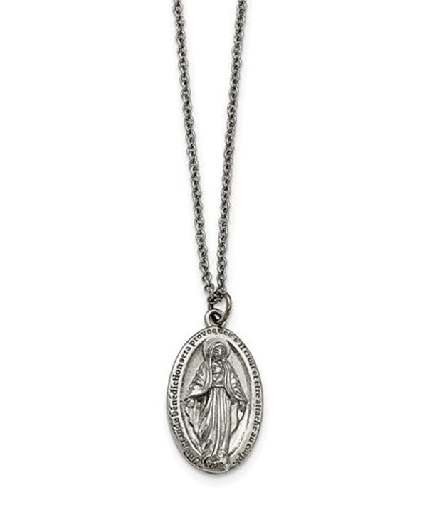 Stainless Steel Miraculous Medal Reverse Necklace, 18"