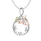 High Polished Circle Leaf Vine Pendant Necklace, Rhodium Plated Sterling Silver, 10k Green and Rose Gold, 18" to 22"