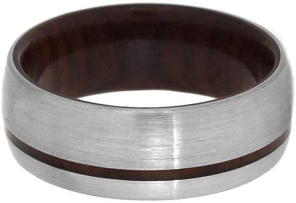 Brushed Titanium 9mm Comfort-Fit Cocobolo Wood Wedding Band, Size 7.75