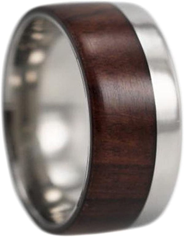 Offset Ironwood Overlay 10mm Comfort Fit Titanium Ring, Size 12.25