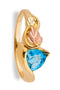 Petite Trillion Blue Topaz Ring, 10k Yellow Gold, 12k Green and Rose Gold Black Hills Gold Motif