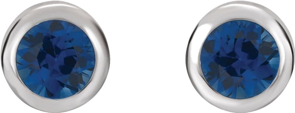 Chatham Created Blue Sapphire Stud Earrings, Rhodium-Plated 14k White Gold