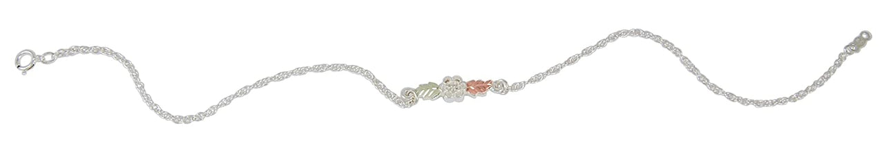 Flower Ankle Bracelet, Sterling Silver, 12k Green and Rose Gold Black Hills Gold Motif, 10"