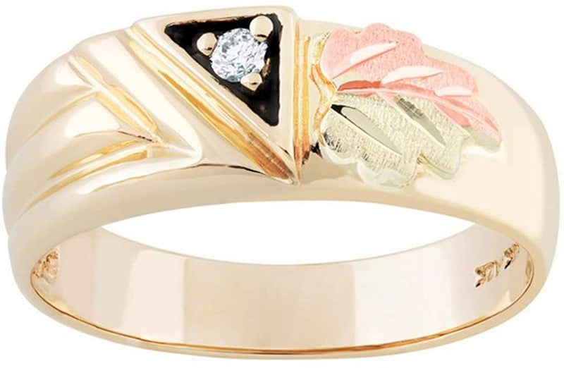 Men's 10k Yellow Gold .05 Ct Diamond 12k Rose and Green Black Hills Gold Wedding Ring Size 12.25