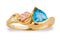 Petite Trillion Blue Topaz Ring, 10k Yellow Gold, 12k Green and Rose Gold Black Hills Gold Motif