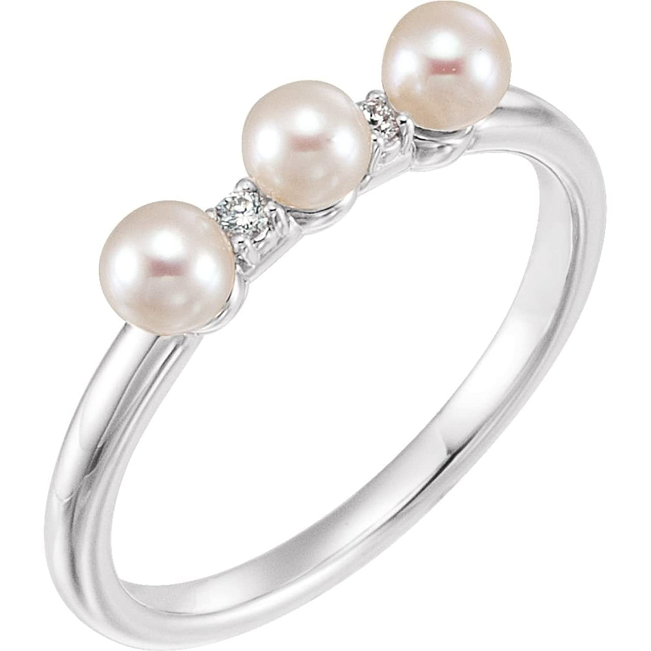 Platinum White Freshwater Cultured Pearl, Diamond Stackable Ring (3.5mm)(.03Ctw, Color G-H, Clarity SI2-SI3)