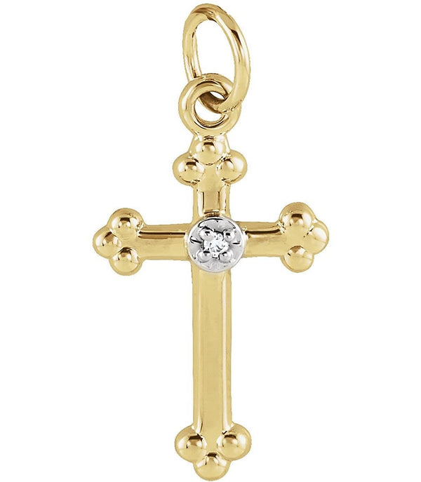 Diamond Treflee Cross 14k Yellow and White Gold Pendant, (.004 Ct, G-H Color, SI1 Clarity)