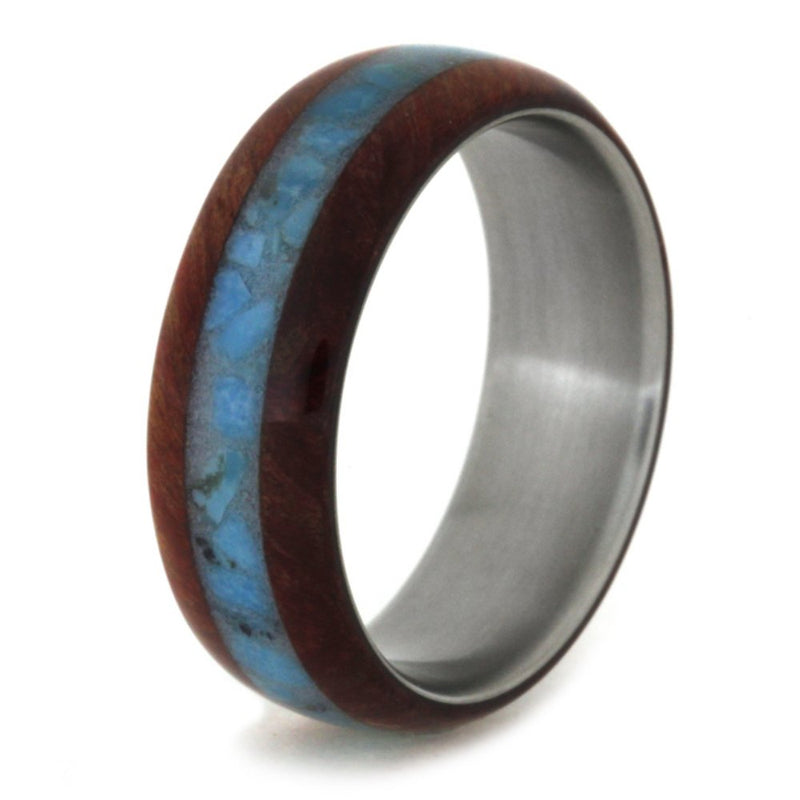 Turquoise, Ruby Redwood 7mm Comfort-Fit Matte Titanium Band