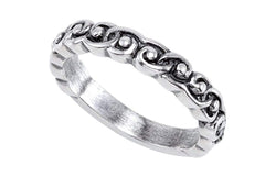 Antiqued Raised Scroll Design 3.8mm Stackable Sterling Silver Ring, Size 7