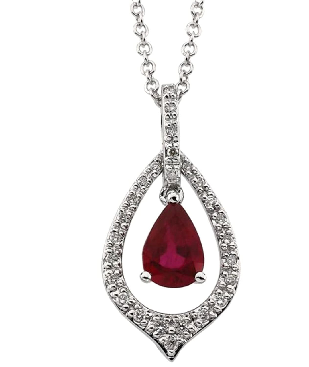 Ruby and Diamond Rhodium Plate 14k White Gold Necklace, 18"