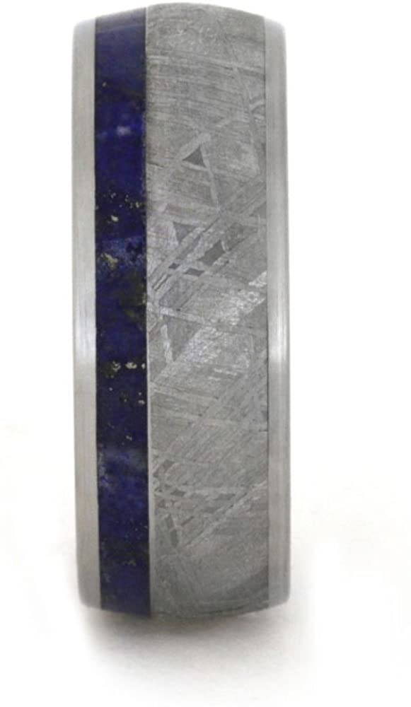 Lapis Lazuli, Gibeon Meteorite, Wood Sleeve 9mm Comfort-Fit Titanium Brushed Band, Size 9.25