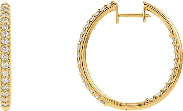 Diamond Inside-Outside Hoop Earrings, 14k Yellow Gold, 2.72MM (1 Ctw, Color G-I, Clarity I1)