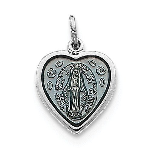 Rhodium-Plated Sterling Silver Miraculous Heart Medal (19X12MM)