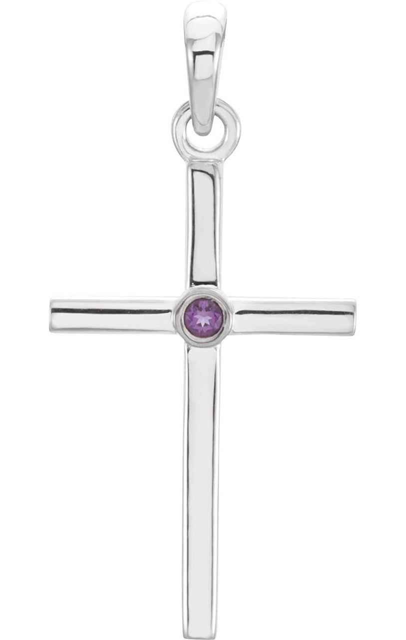 Amethyst Inlay Cross Rhodium-Plated 14k White Gold Pendant (22.8x11.3MM)