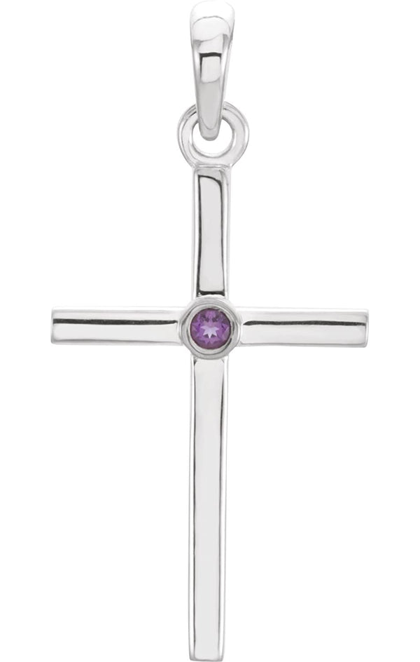 Amethyst Inlay Cross 14k White Gold Pendant (30.6x16.6MM)