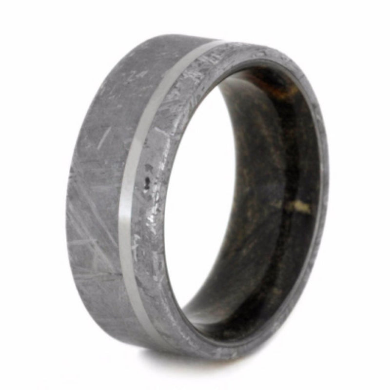 Gibeon Meteorite, Buckeye Burl Wood 8mm Comfort-Fit Brushed Titanium Wedding Band