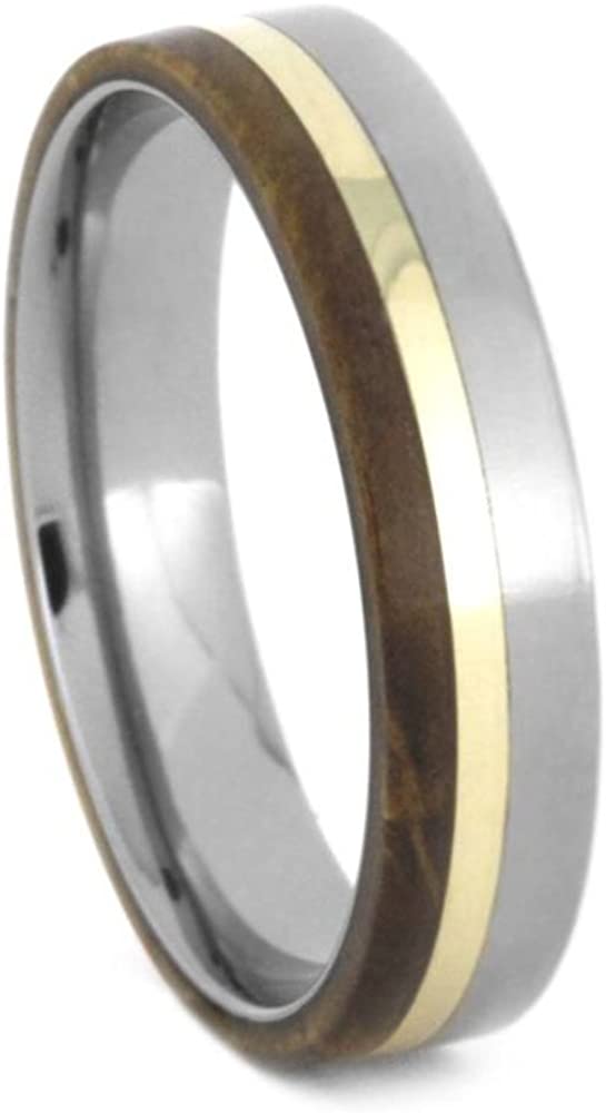 The Men's Jewelry Store (Unisex Jewelry) Oak Wood, 10k Yellow Gold 4.5mm Titanium Comfort-Fit Wedding Band, Size 4.75