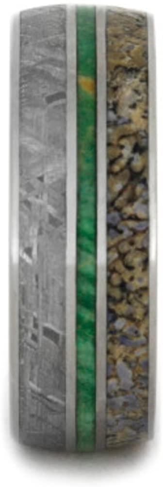 The Men's Jewelry Store (Unisex Jewelry) Gibeon Meteorite, Green Box Elder Burl Wood, Dinosaur Bone 8mm Comfort-Fit Matte Titanium Wedding Band