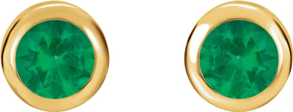 Chatham Created Emerald Stud Earrings, 14k Yellow Gold