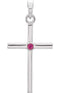 Ruby Inlay Cross Rhodium-Plated 14k White Gold Pendant (30.6x16.6MM)