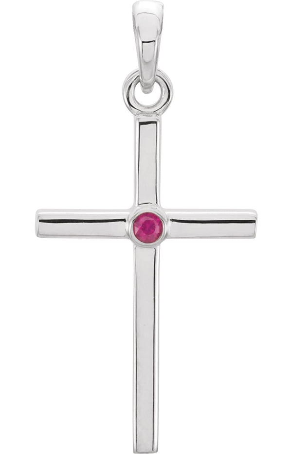 Ruby Cross Rhodium-Plated 14k White Gold Pendant (22.8x11.3MM)