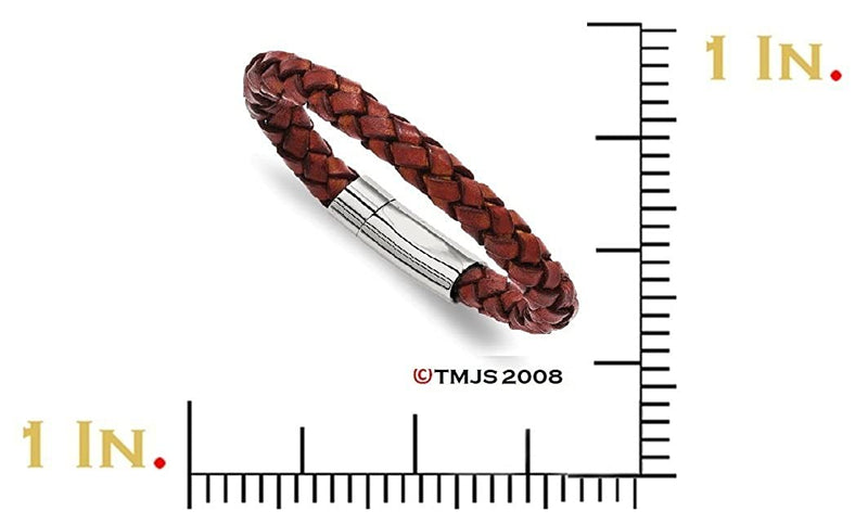 Men's Stainless Steel 6mm Brown Leather Bracelet, 8.5"