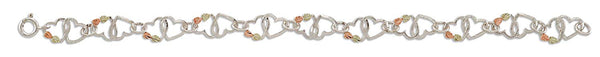 Interlink Twin Heart Bracelet, Sterling Silver, 12k Green and Rose Gold Black Hills Gold Motif, 6.75"