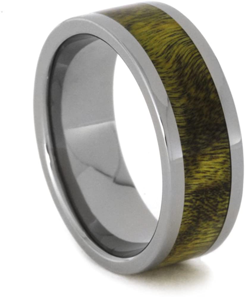 Yellow and Black Poplar Wood 8mm Comfort-Fit Titanium Wedding Band