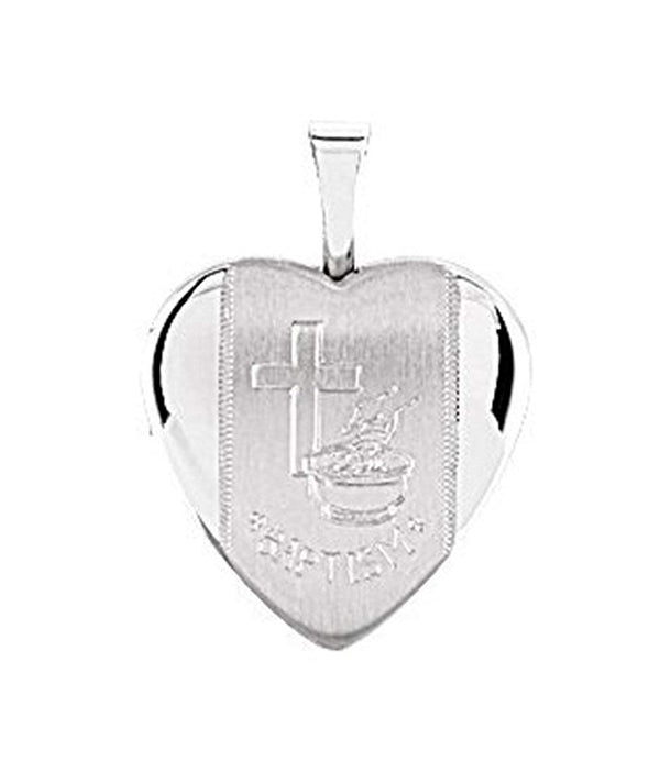 Satin-Brush Heart Baptismal Sterling Silver Locket (16.50X15.80 MM)