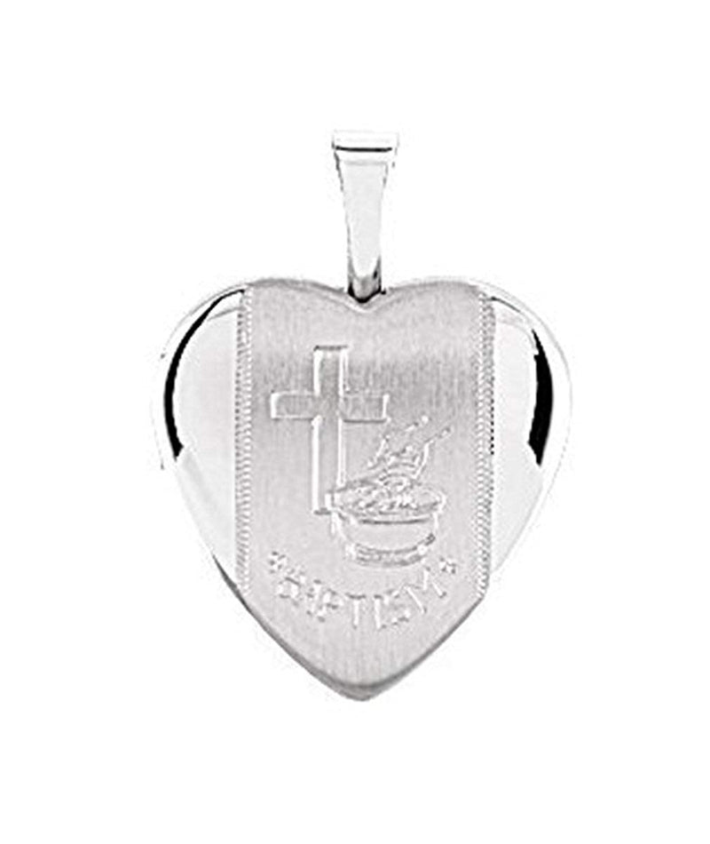 Satin-Brush Heart Baptismal Sterling Silver Locket (16.50X15.80 MM)