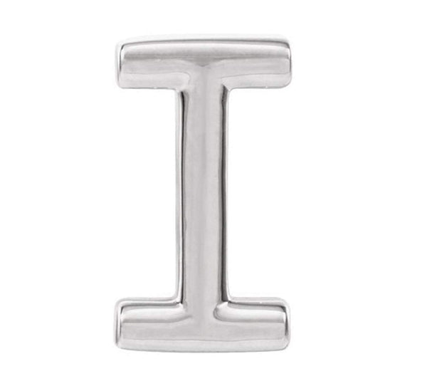 Initial Letter 'I' Rhodium-Plated 14k White Gold Stud Earring (Single Earring)