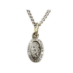 Sterling Silver St. Christopher Oval Medal Necklace, 24" (23.75x16.25 MM)
