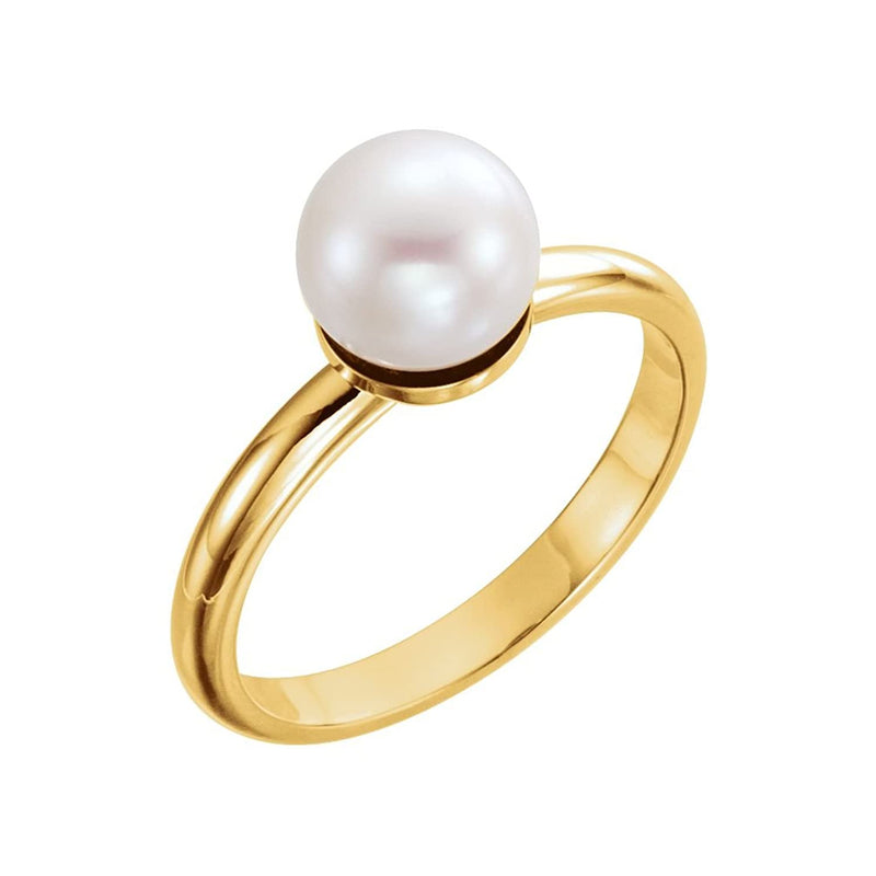 White Freshwater Cultured Pearl Solitaire Ring, 14k Yellow Gold (7.5-8mm) Size 7
