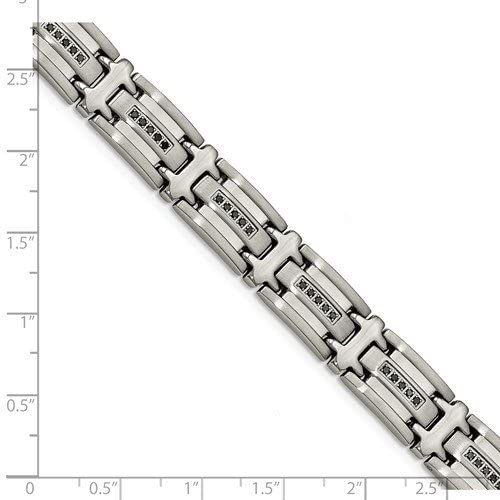 Men's Brushed Stainless Steel Black Diamond Link Bracelet, 8.5 Inches (.50 Ctw)