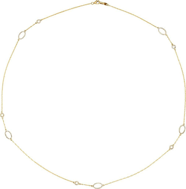 Diamond Station Necklace in Rhodium Plate 14k Yellow Gold, 24" (1/2 Cttw )